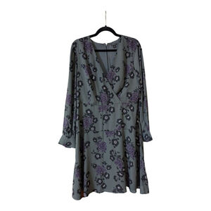 Ann Taylor Floral Long Sleeve Dress in Gray and Purple